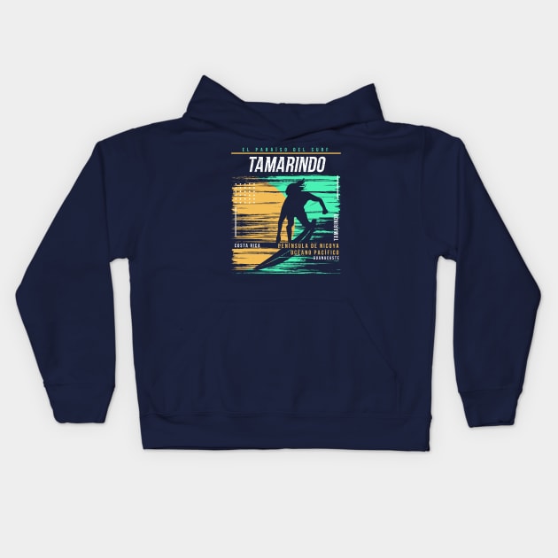 Retro Surfing Tamarindo, Costa Rica // Vintage Surfer Beach // Surfer's Paradise Kids Hoodie by Now Boarding